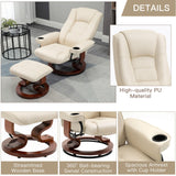 AVAWING Reclining Chair with Vibration Massage Faux Leather Recliner with Ottoman Swivel Wood Recliner Chairs for Living Room, Beige AVAWING