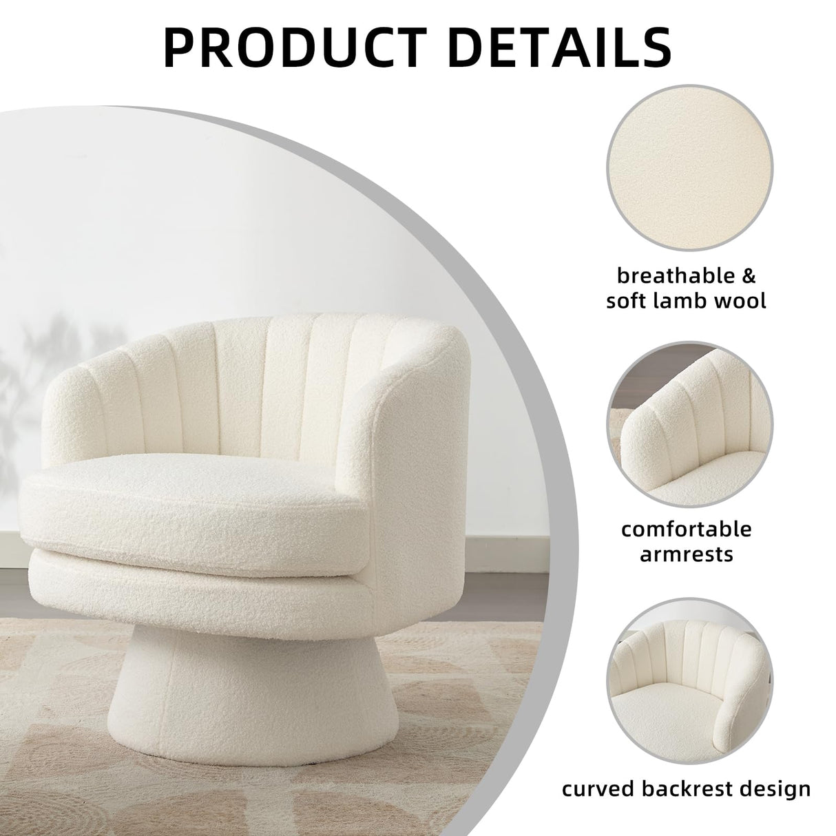 CANMOV Swivel Accent Chair with Armrest, Modern 360 Degree Swivel Barrel Chair with Curve Back and Soft Cushion,Comfy Round Sherpa Teddy Armchair Single Sofa for Living Room,Bedroom,Waiting Room,Beige CANMOV