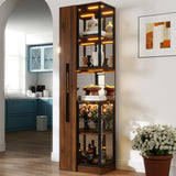 Display Cabinet with Double Glass Door, Diagonal Mirror, 6-Tier Pull-Out Shelf & Cordless Rechargeable LED 70'' Tall Lighted Display Cabinet for Curio, Collectibles with Storage Wood Finish Brown JOYSOURCE