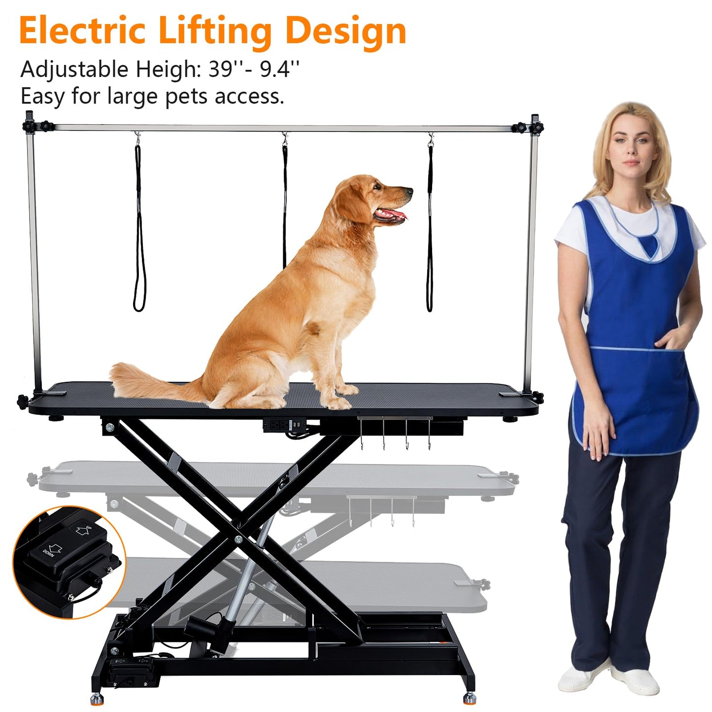 GarveeLife 60" Hydraulic Dog Grooming Table for Pet, Heavy Duty Structural Hydraulic Max Load 350Lbs Professional Pet Grooming Table with Adjustable Overhead Arm & Noose Height Range 9.4''-39 - WoodArtSupply