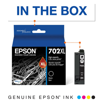 EPSON 702 DURABrite Ultra Ink High Capacity Black Cartridge (T702XL120-S) Works with WorkForce Pro WF-3720, WF-3730, WF-3733