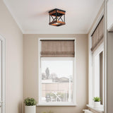 Fivess Lighting Rustic Farmhouse Flush Mount Ceiling Light 1-Light Metal and Wood Cage Mini Semi Flush Mount Light Fixture for Hallway Kitchen Entryway, Black Fivess Lighting