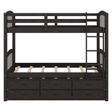 Ball & Cast Twin Over Twin Bunk Bed with Trundle & 3 Drawers, Convertible Solid Wood Bed Frame with Ladder & Full Length Guardrails, Detachable Bunk Beds for Kids,Teens,Space Saving, Espresso Ball & Cast