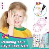 Amagoing Kids Nail Polish Set for Girls, Nail Kit for Girls Ages 7-12 with Nail Dryer, 2 in 1 Nail Pens, Sticky Cartoon Press on Fake Nail, DIY Sticker, Nail Set Play Salon Birthday Christmas Gift Amagoing