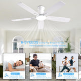 NKPU 52 Inch White Modern Ceiling Fans with Lights, Low Profile Ceiling Fan and Remote Control, DC Reversible Motor, Dimmable LED Ceiling Fans for Bedroom,Indoor/Outdoor Patio Use NKPU