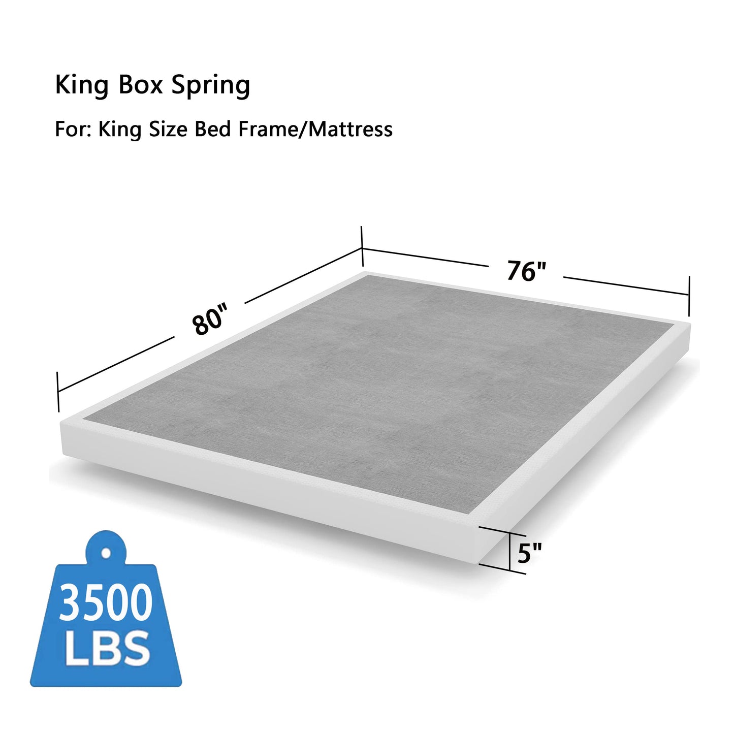 THEOCORATE King Box Spring and Cover Set, 5 Inch Low Profile Metal BoxSpring, Heavy Duty Structure, Mattress Foundation, Noise Free, Non-Slip, Easy Assembly