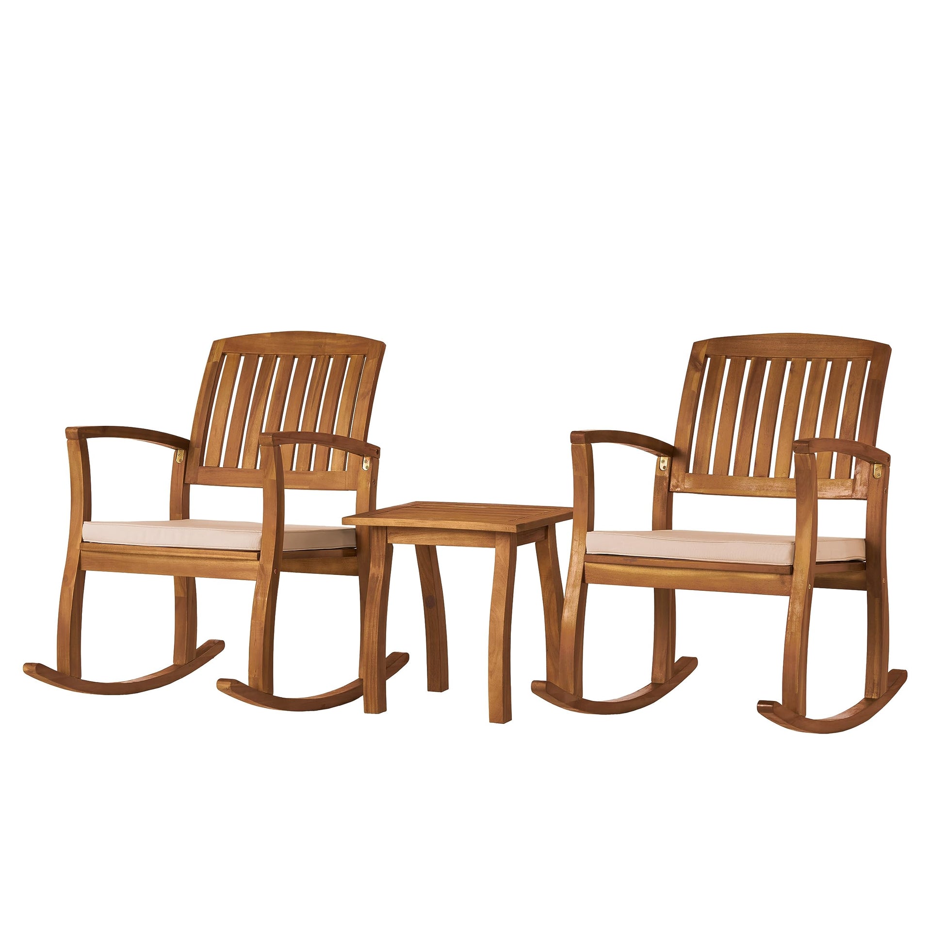 Christopher Knight Home Selma Acacia Rocking Chairs with Cushions, 2-Pcs Set, Teak Finish - WoodArtSupply