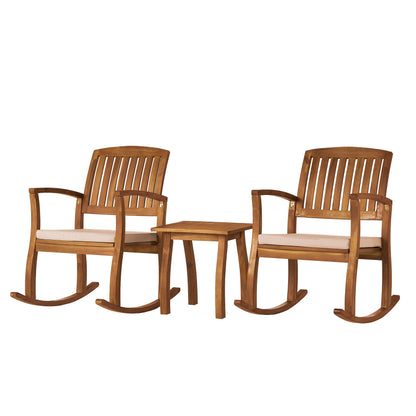 Christopher Knight Home Selma Acacia Rocking Chairs with Cushions, 2-Pcs Set, Teak Finish - WoodArtSupply