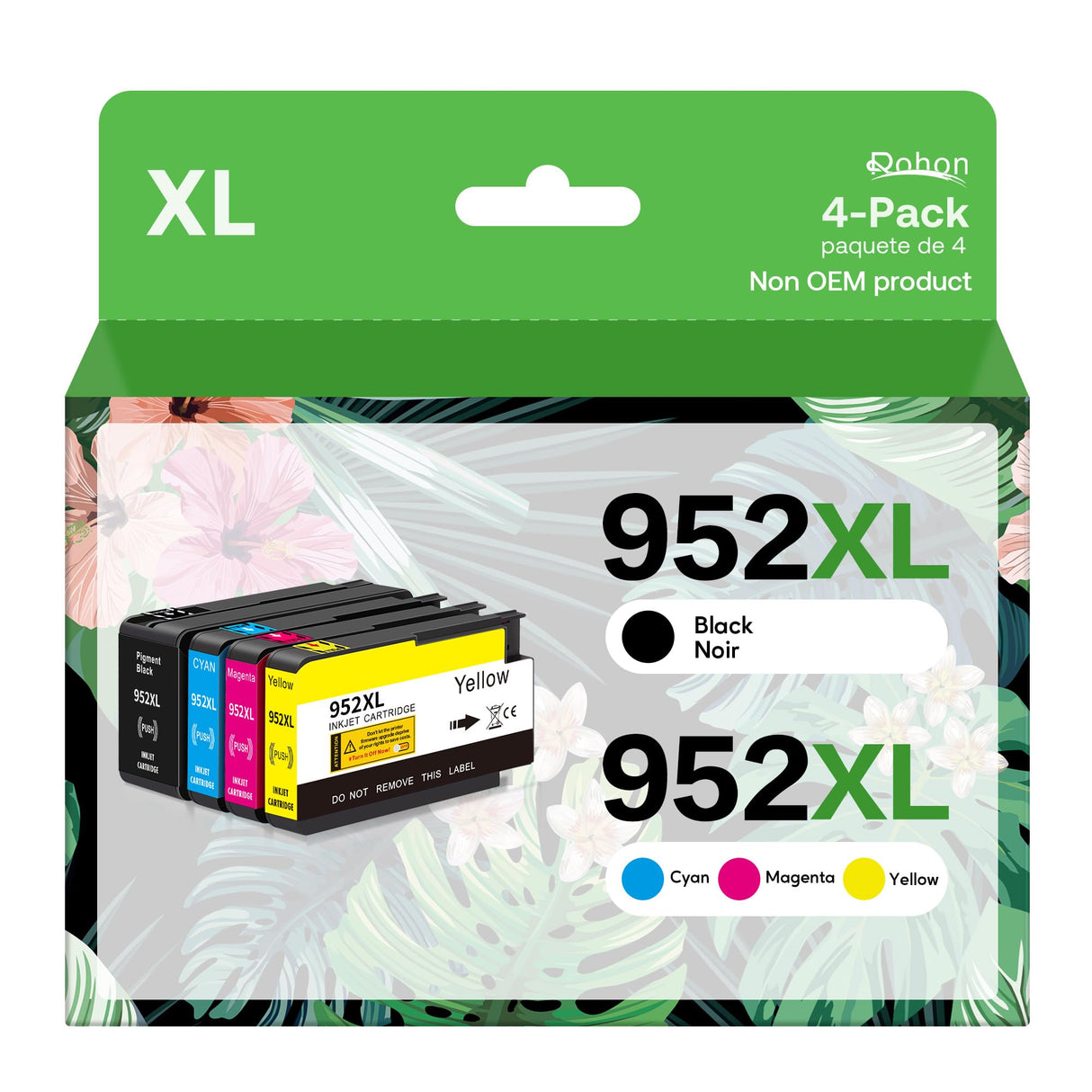 Rohon 952xl Latest Upgrade Compatible Ink Cartridges Combo Pack Replacement for HP 952 XL Use with Officejet Pro 7740 8210 8710 8720 8740 8715 7720 8725 8730 (4 Packs), Black, Cyan, Yellow, Magenta Rohon