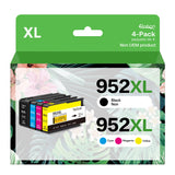 Rohon 952xl Latest Upgrade Compatible Ink Cartridges Combo Pack Replacement for HP 952 XL Use with Officejet Pro 7740 8210 8710 8720 8740 8715 7720 8725 8730 (4 Packs), Black, Cyan, Yellow, Magenta Rohon