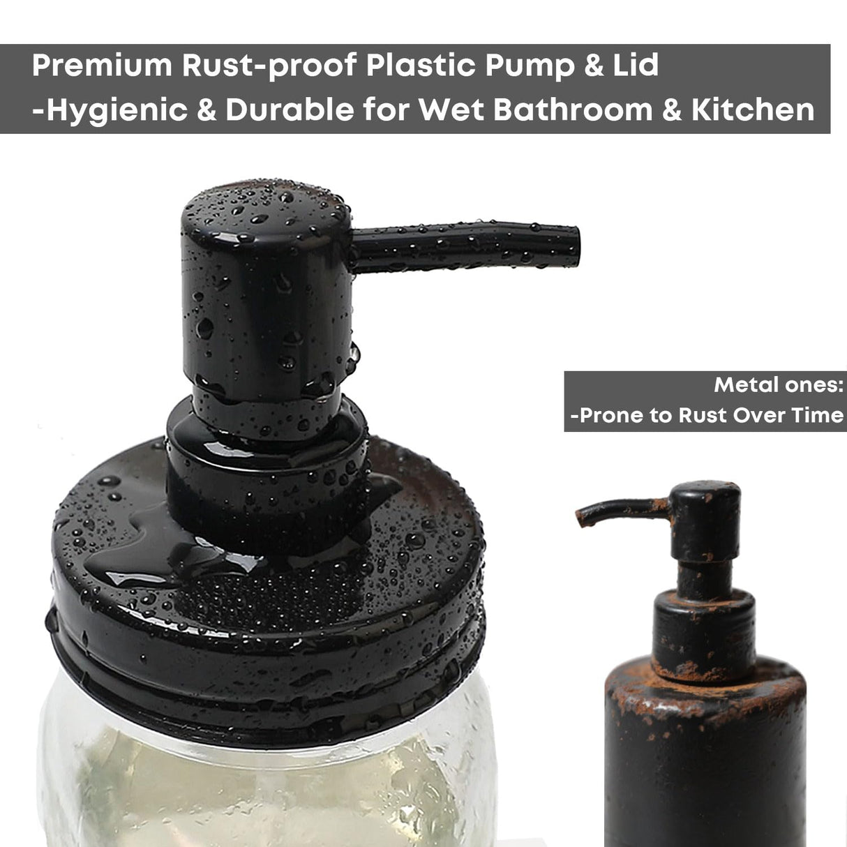 Onsogi Regular Mouth Plastic Mason Jar Soap Dispenser Pumps and Lids- Rust-Proof Mason Jar Accessories Rustic Farmhouse Kitchen Counter Top Bathroom Decor and Organization - 4 Pack onsogi