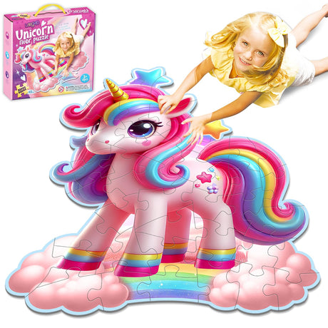 Unicorn Floor Puzzles for Kids Age 4-6, 45PCS Giant Floor Puzzles Educational Jigsaw Puzzles for Kids Unicorn Gifts for Girls 4 5 6 7 8 Years Old Larchio