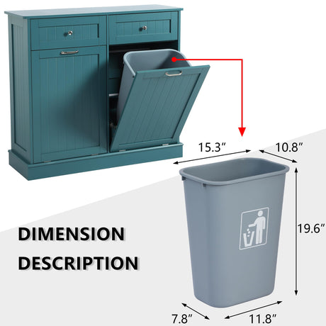 LOUVIXA Tilt Out Trash Can Cabinet with Double Hidden Trash Can Holder, Kitchen Free Standing Recycling Cabinet,Dog Proof Trash Can,Wood, Teal LOUVIXA