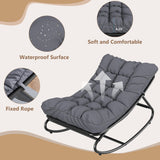 Outdoor Papasan Rocking Chair with Removable Cushion, 450 Lbs Capacity, Adjust The Swing Range & Rust-Resistant Metal Frame for Patio, Garden, Poolside - Oversized Comfort Egg Chair Design, Gray Hipicute