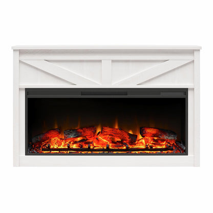 Ameriwood Home Farmington Wide Modern Farmhouse Mantel with Electric Fireplace, 49", Ivory Oak