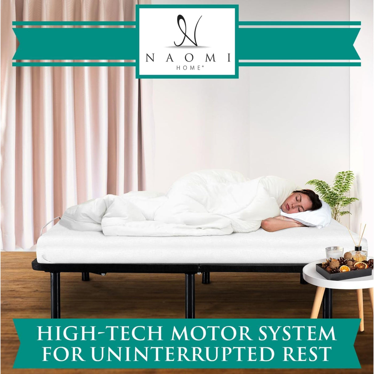 Naomi Home Serenity Split King Adjustable Bed Base, Zero Gravity, Wireless Remote, USB Ports, 800 Lb Capacity, Black Metal Frame, Easy Setup for Couples’ Comfort and Relaxation Naomi Home