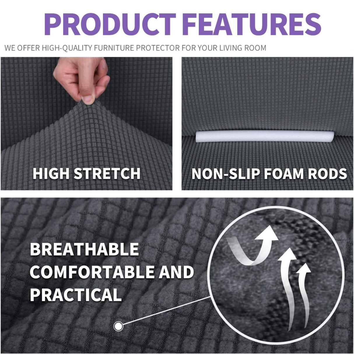 ZNSAYOTX Super Stretch Couch Cover Love Seat Sofa Covers for Living Room Dogs Pet Friendly Furniture Protector Spandex Loveseat Slipcovers with Anti Slip Foam Sticks (Dark Grey, Loveseat) ZNSAYOTX