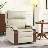 MCombo Power Lift Recliner Chair Sofa with Massage and Heat, Adjustable Headrest for Elderly People, Solid Wood Armrest, USB Ports, Side Pockets, Faux Leather 7917 (Cream White, Medium) MCombo