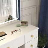 Makeup Vanity with Large Lighted Mirror, Vanity Desk with 5 Drawers Vanity Set with Power Outlet 3 Color Lighting Modes Dressing Table for Women Girls (White) Panana