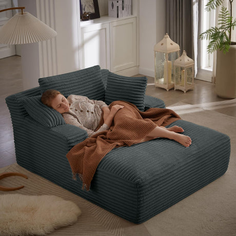 50 Inch Chaise Lounge Chair Indoor, Oversized Corduroy Upholstered Boneless Sofa Bed, Deep Seat Sleeper Couch Reading Chairs, Cloud Sofas Couches for Living Room, No Assembly Required (Dark Grey) ivoros