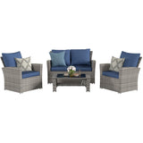 VONZOY Wicker Patio Furniture Set, 4 Piece Outdoor Sectional Sofa Sets, Gray PE Rattan Patio Conversation Set for Balcony, Porch, Navy VONZOY