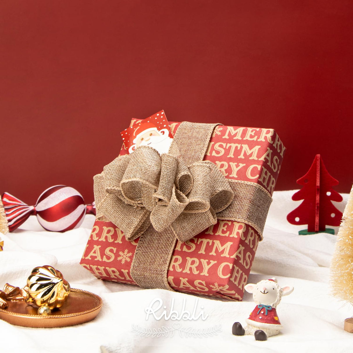 Ribbli Burlap Wired Edge Ribbon,1-1/2 Inch x 10 Yard,Natural,Solid for Big Bow,Wreath,Tree, Outdoor Decoration Ribbli