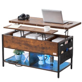 VEVOR 4-in-1 Lift Top Coffee Table with USB/Power Outlet/LED Light, Multi-Function Convertible Coffee Table with Storage and Hidden Compartment, Converts to Dining Table for Living Room, Home Office VEVOR