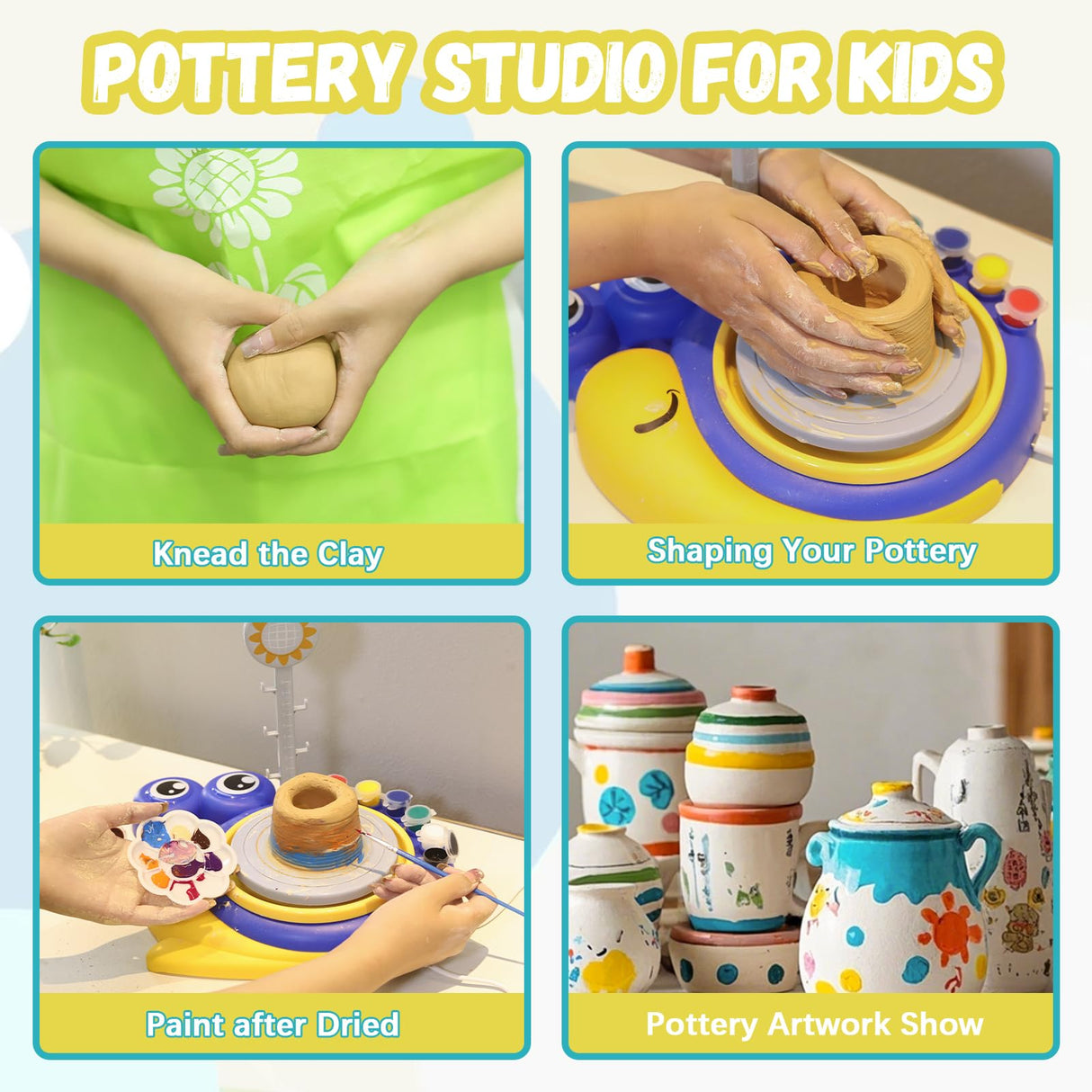 NISCHA Pottery Wheel for Kids - Arts and Crafts Kits with Drawing Supplies for Beginner - Creative Birthday Gifts for Girls & Boys Ages 6 7 8 9 10 11 12 13+ NISCHA