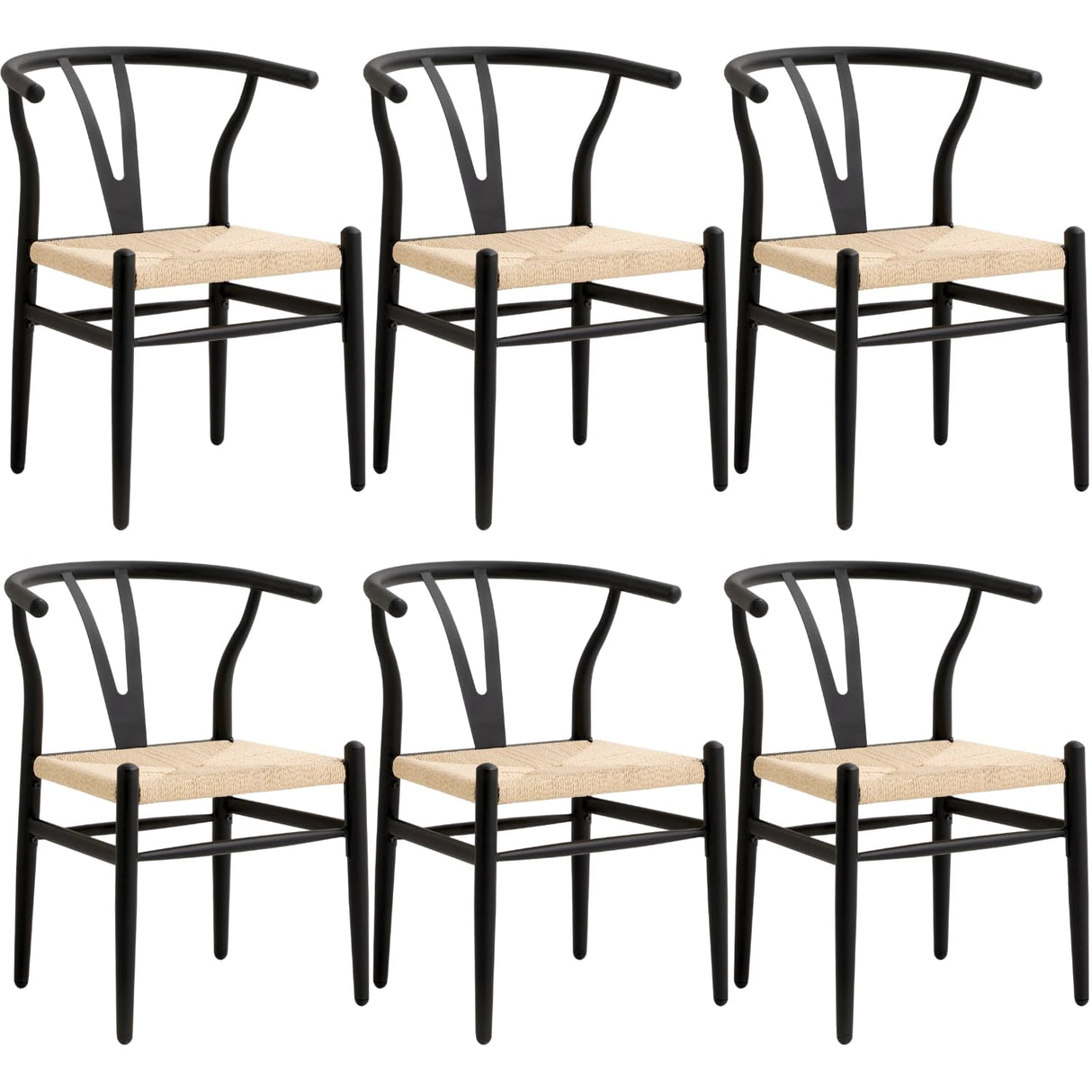 Lecafur HL Wishbone Dining Chairs Set of 6 Metal Mid Century Modern Weave Kitchen Chairs, Black Finish Lecafur HL