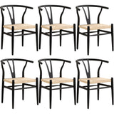 Lecafur HL Wishbone Dining Chairs Set of 6 Metal Mid Century Modern Weave Kitchen Chairs, Black Finish Lecafur HL