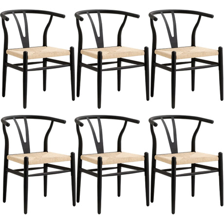 Lecafur HL Wishbone Dining Chairs Set of 6 Metal Mid Century Modern Weave Kitchen Chairs, Black Finish Lecafur HL