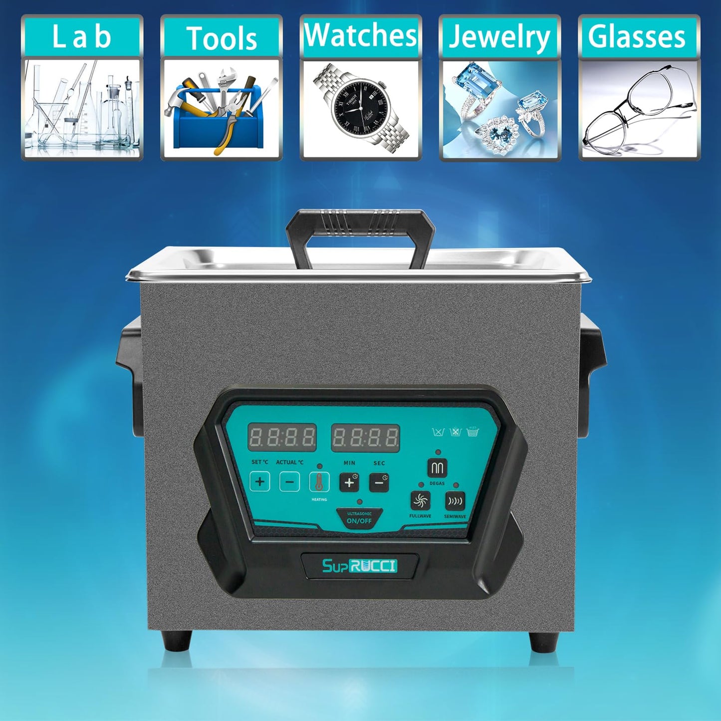 SupRUCCI Ultrasonic Cleaner 3L High Power 120W 0.8 gal Ultrasonic Parts Cleaner with Heater and Timer Professional for Tool Parts Carburetor 3D Resin Printed Cleaning - WoodArtSupply