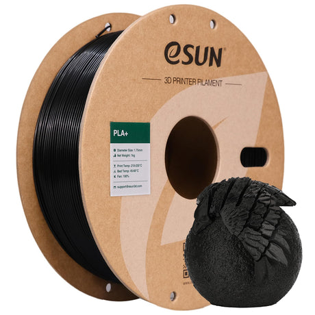 eSUN PLA+ Filament 1.75mm Black 1KG, 3D Printer Filament Dimensional Accuracy +/- 0.03mm, 1kg Cardboard Spool(2.2lbs) 3D Printing Filament, Fits for Most FDM 3D Printers eSUN