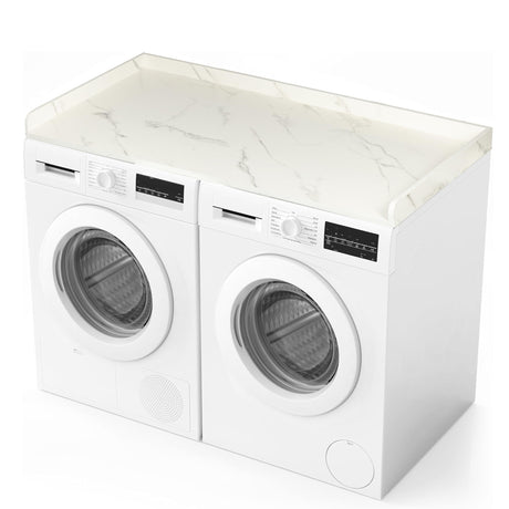 Ilyapa Washer Dryer Countertop - 27.5 x 54 inch Laundry Countertop, Washer and Dryer Covers for The Top, Laundry Room Organization and Storage, Carrera Marble High Pressure Laminate with Backsplash Ilyapa
