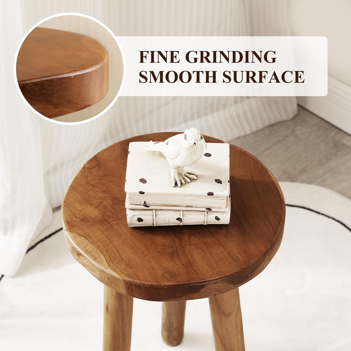 JOLLYMER 11.8" Round 18" Tall Wood Plant Stand | Teak Wood Accent Stool | Accent Table |Side Table JOLLYMER