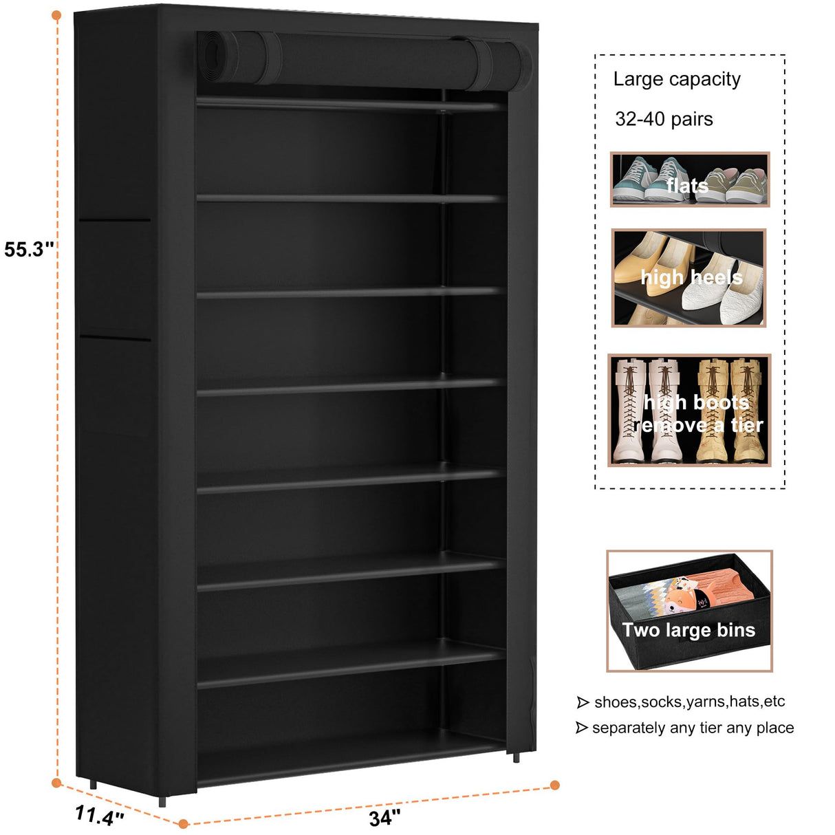 OYREL Tall Shoe Rack Dustproof Cabinet Large Capacity 8 Tier Shoe Organizer,32-40 Pairs of Shoes OYREL