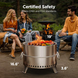 CIAYS Smokeless Firepit, 19 Inch Fire Pit for Camping with Patented Technology, Portable Fire Pit for Outside with Steel Grill Rack, Fire Poker, and Bag, Easy Setup and Storage, Wood Burning Ciays