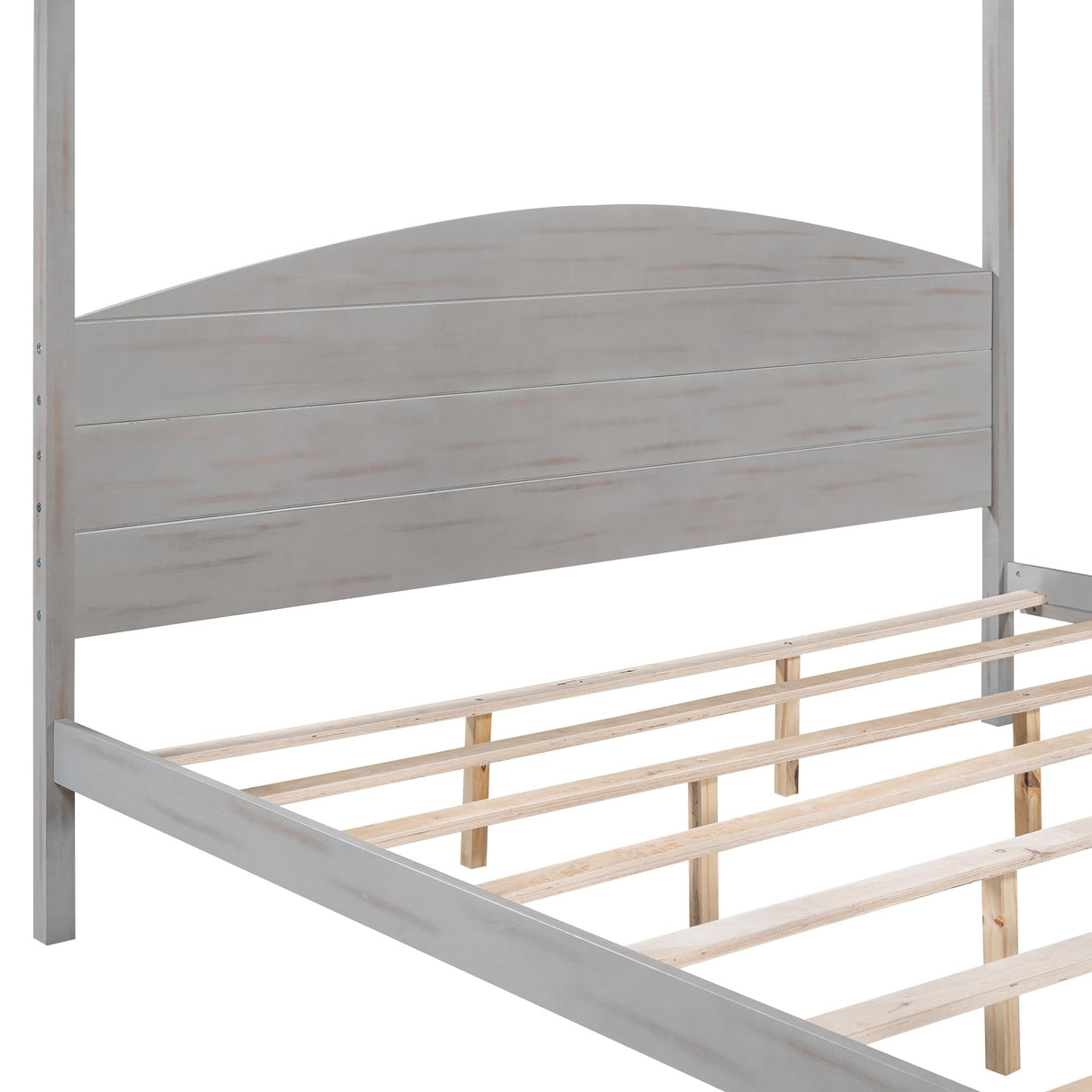 Merax King Size Wood Canopy Bed Frame with Headboard in Grey Wash, Sturdy and Squeak-Resistant Design Merax