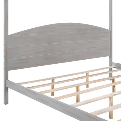 Harper & Bright Designs Grey Wash King Size Canopy Bed Frame with Headboard and Slat Support - WoodArtSupply