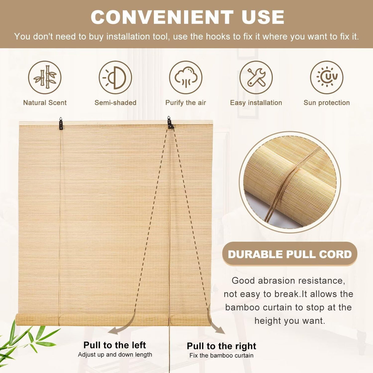 BAYUE Outdoor Bamboo Roller Blinds - Versatile Sun Shade with Waterproof Design for Privacy and Ease of Installation BAYUE