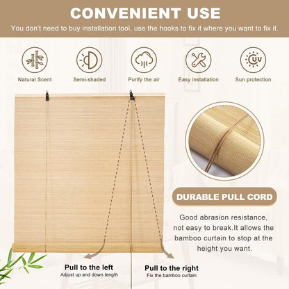 BAYUE Outdoor Bamboo Roller Blinds - Versatile Sun Shade with Waterproof Design for Privacy and Ease of Installation - WoodArtSupply