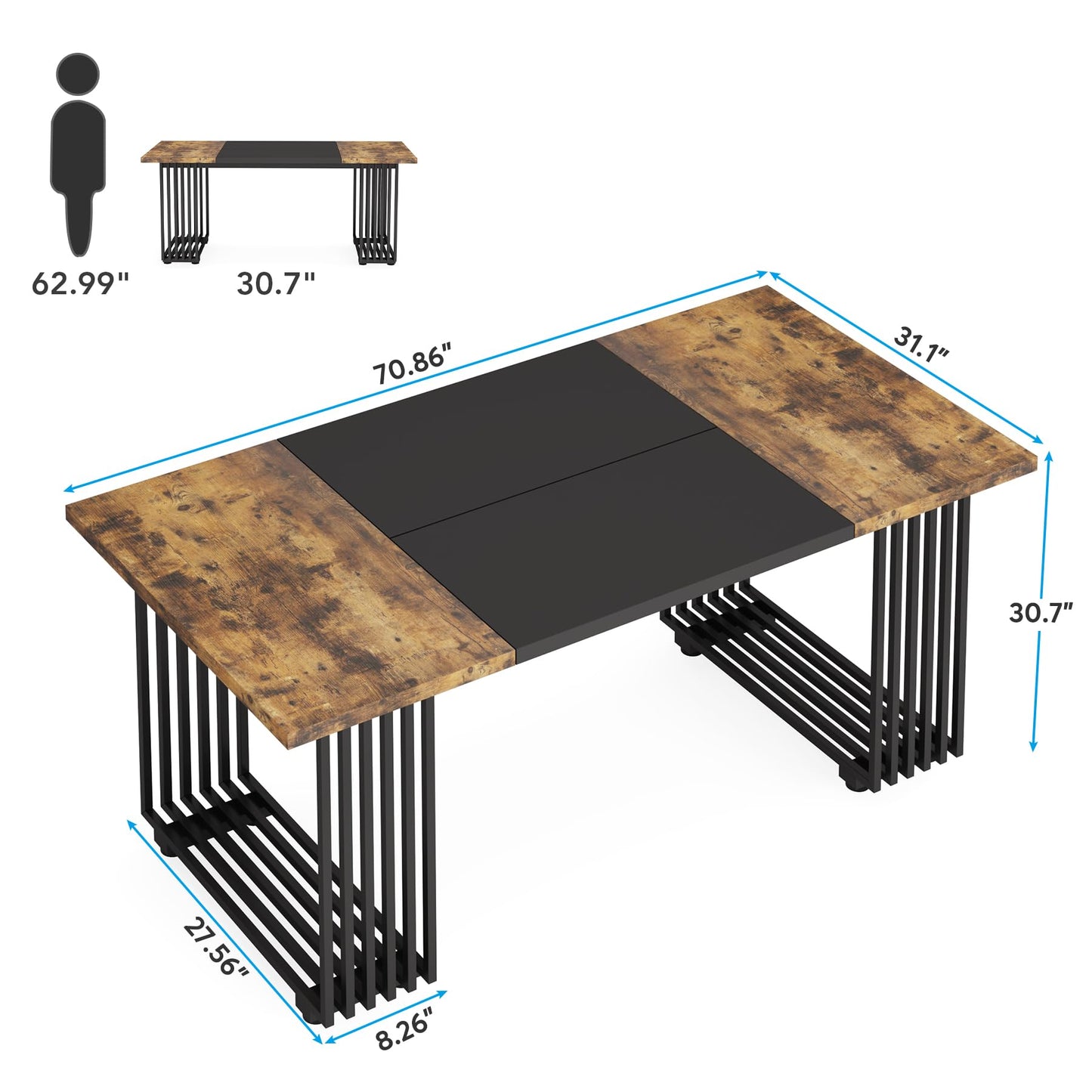 Tribesigns 70.9" Executive Desk, Industrial Office Desk, Wood Computer Desk with Black Metal Legs, Large Workstation for Home Office, Big Study Writing Desk, Conference Table for Meeting Room - WoodArtSupply