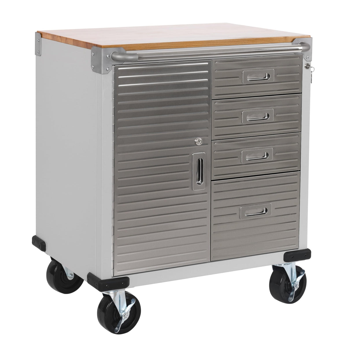 Seville Classics UltraHD Heavy Duty Rolling Cabinet Workbench Table w/Solid Wood Top Workstation for Garage, Office, Workshop, 1-Door, 4-Drawer (28" W x 25" D), Granite Seville Classics