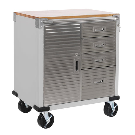 Seville Classics UltraHD Heavy Duty Rolling Cabinet Workbench Table w/Solid Wood Top Workstation for Garage, Office, Workshop, 1-Door, 4-Drawer (28" W x 25" D), Granite Seville Classics