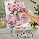 MaiMMaledy Paint by Numbers Kit for Adults Beginners Canvas Pictures with Framed Drawing Painting Acrylic Pigment with Wooden Triangle Easel Pink Flowers 8Wx12L inch MaiMMaledy