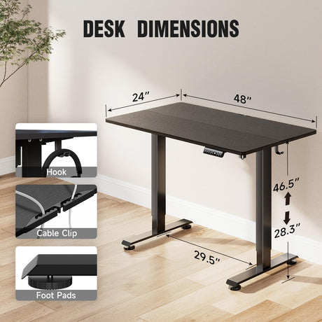 Veken 48 Inch Electric Standing Desk, Height Adjustable Sit Stand Up, Wood Desktop, Work Home Office Computer PC Table, Tall Standup Workstation, Gaming Writing Study Bedroom Rising Desks, Black Veken