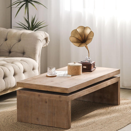 47.6" Wood Coffee Table, Mid Century Modern Farmhouse Wooden Coffee Tables for Living Room Natural Solid Firwood Tabletop Rectangle Center Table for Apartment Home Office Tea Table (Natural) ivoros