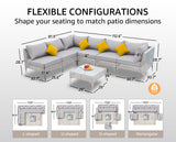 NICESOUL 7 Pieces 25.6" Deep Seat Patio Conversation Sets, White Open Weave Rattan Durable Patio Sectional Sofa, Weather Resistant Outdoor Seating Set for Backyard Terrace Porch, Light Grey NICESOUL