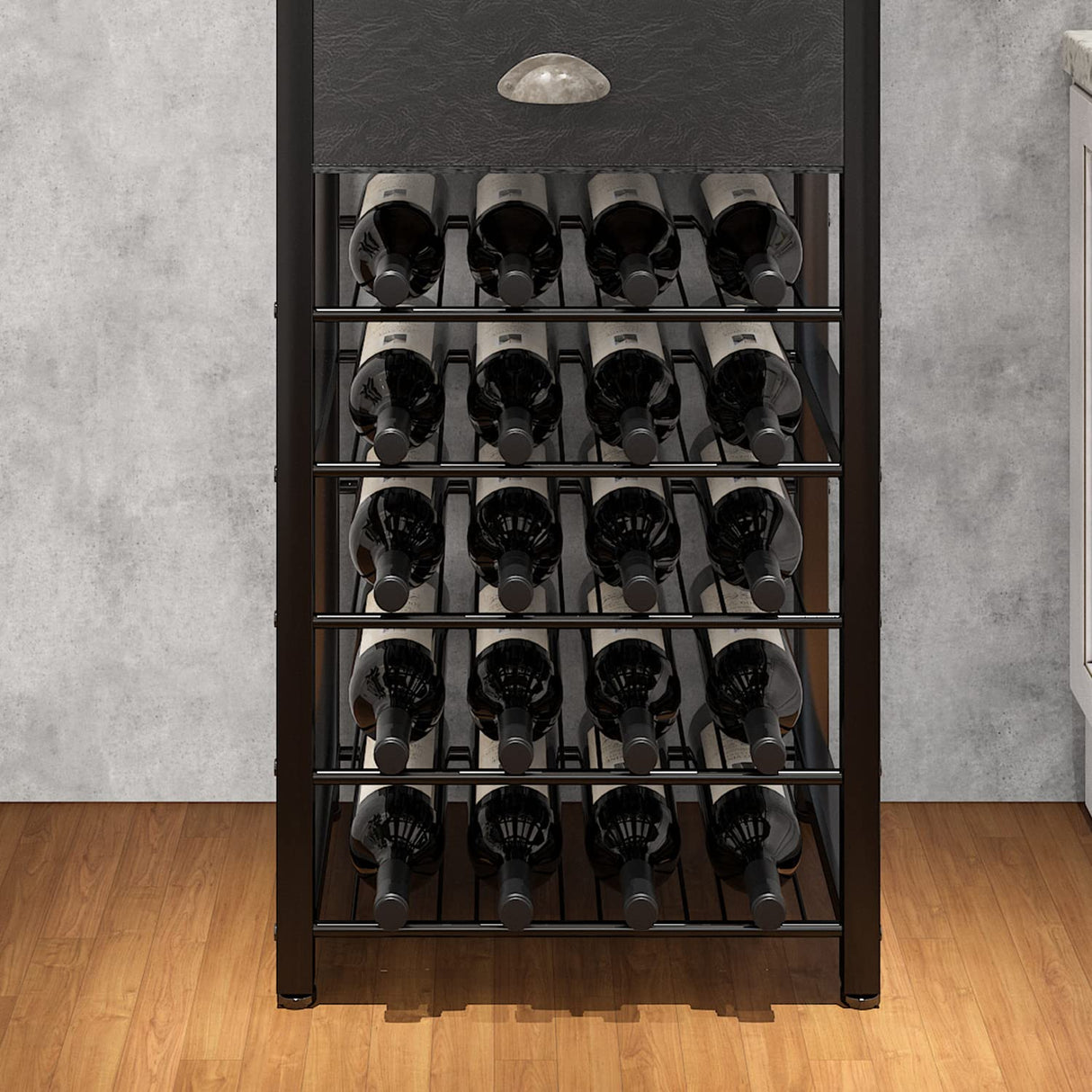 Homeiju Wine Rack Freestanding Floor, Bar Cabinet for Liquor and Glasses, 4-Tier bar Cabinet with Tabletop, Glass Holder, Storage Drawer and Wine Storage for Home Bar(Patent No.D1009580) Homeiju
