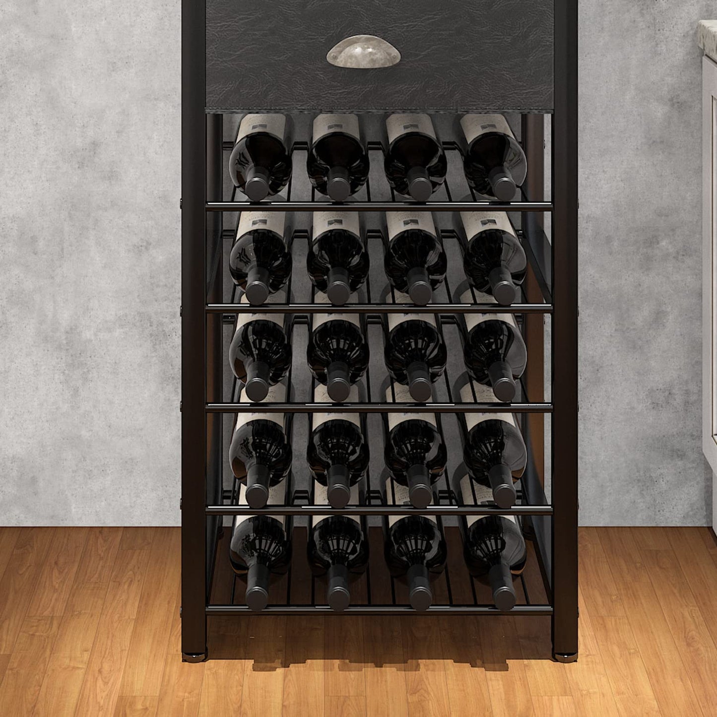 Homeiju Wine Rack Freestanding Floor, Bar Cabinet for Liquor and Glasses, 4-Tier bar Cabinet with Tabletop, Glass Holder, Storage Drawer and Wine Storage for Home Bar(Patent No.D1009580) - WoodArtSupply